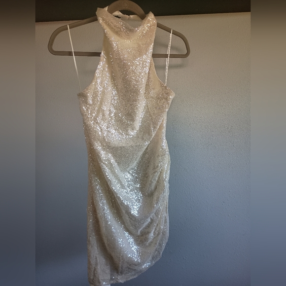 Amanda Uprichard White Sequined Halter Samba Aurora Asymmetrical Hem Dress - Picture 10 of 10